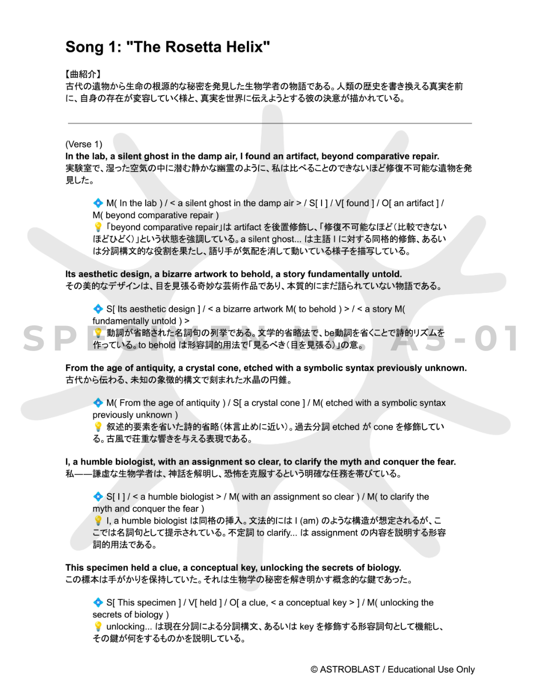和訳とワンポイント文法のサンプル